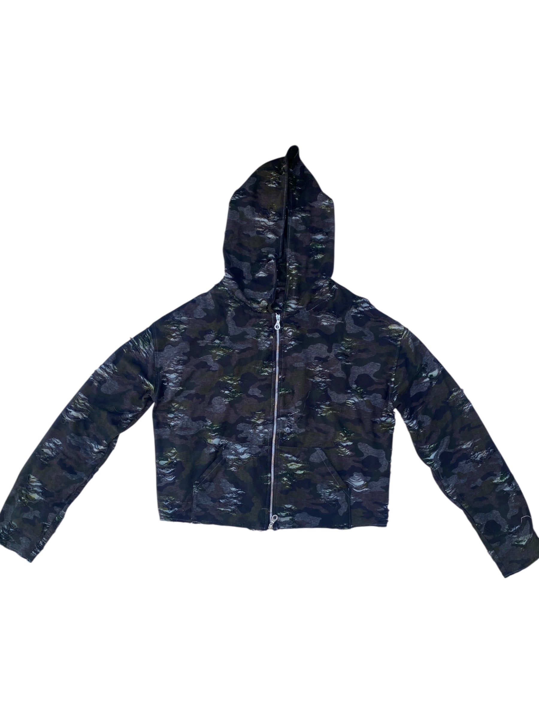 Distressed Camo Zip Up
